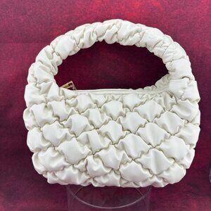 A NEW DAY BUBBLE QUILTED CLITCH HANDBAG, CREAM, SINGLE HANDLE, ZIP CLOSURE